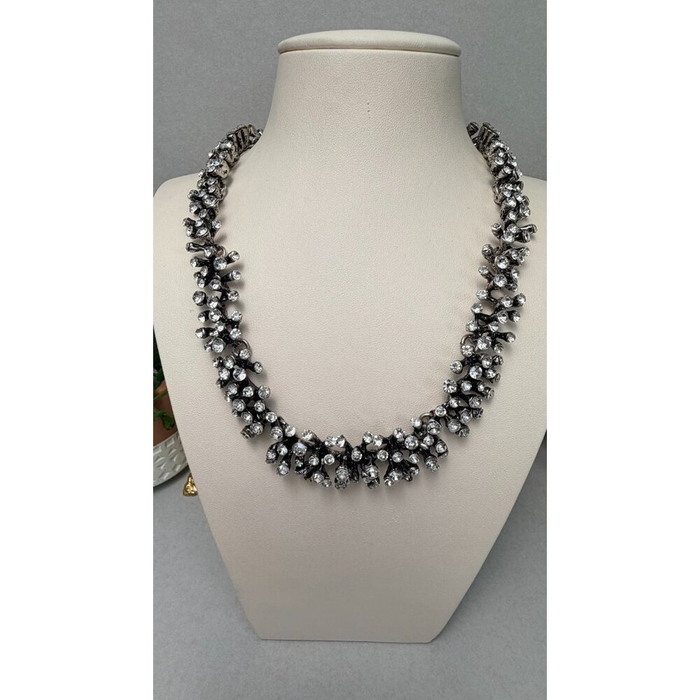 ZARA Black Silver Rhinestone Statement Necklace Bold Glam NWOT Runway Bold